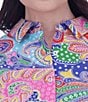 Color:Multi Paisley - Image 4 - Plus Size Rocca Sateen Multi Paisley Point Collar 3/4 Sleeve Belted Button-Front Shirt Dress