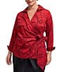 Foxcroft Plus Size Salina Jacquard Status Chain Print Wing Collar Long Sleeve Wrap Shirt - Image 1