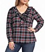 Foxcroft Plus Size Sandy Holiday Plaid Ruffle V-Neck Long Sleeve Top - Image 1