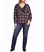 Foxcroft Plus Size Sandy Holiday Plaid Ruffle V-Neck Long Sleeve Top - Image 3