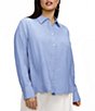 Foxcroft Plus Size Scarlett Point Collar Long Sleeve Button Front Linen Blouse - Image 1
