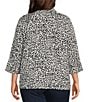 Color:Multi - Image 2 - Plus Size Sophia Animal Print Sateen Cotton Point Collar 3/4 Sleeve Popover Shirt