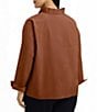 Foxcroft Plus Size Tammy Solid Non-Iron Ruffled Split V-Neck Long Turn-Up Cuff Sleeve Popover Shirt, Color:Macchiato - Image 2
