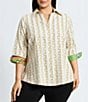 Foxcroft Plus Size Taylor Chain Stripe Print Wrinkle Free Cotton Sateen 3/4 Sleeve Button-Front Shirt, Color:Ivory Multi - Image 1