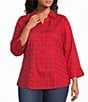 Foxcroft Plus Size Taylor Monocolor Herringbone Jacquard Point Collar 3/4 Sleeve Button Front Shirt - Image 1
