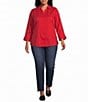 Foxcroft Plus Size Taylor Monocolor Herringbone Jacquard Point Collar 3/4 Sleeve Button Front Shirt - Image 3