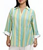 Foxcroft Plus Size Taylor Ombre Stripe Point Collar 3/4 Sleeve Button-Front Shirt - Image 1