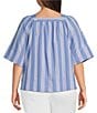 Foxcroft Plus Size Violet Cotton Square Neck Elbow Sleeve Top, Color:Blue Multi - Image 2