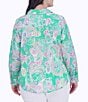 Color:Green Multi - Image 2 - Plus Size Y-Neck Point Collar Long Sleeve Button Front Shirt