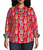 Color:Red/Multi - Image 1 - Plus Size Zoey Pineapple Print Cotton Sateen Point Collar Long Sleeve Button Front Shirt