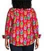 Color:Red/Multi - Image 2 - Plus Size Zoey Pineapple Print Cotton Sateen Point Collar Long Sleeve Button Front Shirt