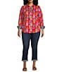 Color:Red/Multi - Image 4 - Plus Size Zoey Pineapple Print Cotton Sateen Point Collar Long Sleeve Button Front Shirt