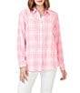 Color:Pink Champagne - Image 1 - Rhea Plaid Print Point Collar Long Sleeve Button Front Woven Pucker Shirt