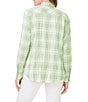 Color:Sea Mist - Image 2 - Rhea Plaid Print Point Collar Long Sleeve Button Front Woven Pucker Shirt