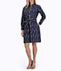 Color:Navy Multi - Image 1 - Rocca Keychain Stripe Print Point Collar Long Sleeve Belted Button Front Shirt Dress
