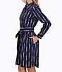 Color:Navy Multi - Image 3 - Rocca Keychain Stripe Print Point Collar Long Sleeve Belted Button Front Shirt Dress