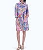 Color:Multicolor Paisley - Image 1 - Rocca Sateen Paisley 3/4 Sleeve Point Collar Belted Button Front Shirt Dress