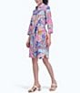 Color:Multicolor Paisley - Image 3 - Rocca Sateen Paisley 3/4 Sleeve Point Collar Belted Button Front Shirt Dress