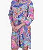 Color:Multicolor Paisley - Image 4 - Rocca Sateen Paisley 3/4 Sleeve Point Collar Belted Button Front Shirt Dress