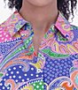 Color:Multicolor Paisley - Image 5 - Rocca Sateen Paisley 3/4 Sleeve Point Collar Belted Button Front Shirt Dress