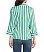 Foxcroft Salina Point Collar 3/4 Sleeve Stretch Stripe Tunic, Color:Kelly Green/White - Image 2