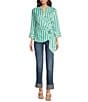 Foxcroft Salina Point Collar 3/4 Sleeve Stretch Stripe Tunic, Color:Kelly Green/White - Image 3