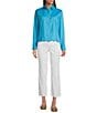 Foxcroft Scarlett Long Sleeve Scallop Hem Button Front Shirt, Color:Ibiza Turq - Image 3