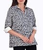 Color:Multi - Image 3 - Sophia Animal Print Sateen Cotton Point Collar 3/4 Sleeve Top