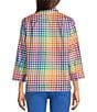 Color:Multi Plaid - Image 2 - Sophia Rainbow Gingham Print Point Collar 3/4 Sleeve Shirt