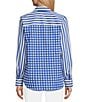Color:Blue/White - Image 2 - Stripe Print Gingham Pattern Cotton Sateen Point Collar Long Sleeve Button Front Shirt