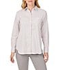 Color:Heather Gray - Image 1 - Stripe Print Point Collar Long Sleeve Button Front Stretch Cotton Boyfriend Shirt