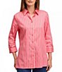 Foxcroft Striped Evelyn Point Collar 3/4 Sleeve Top,Specials : American Fashion Style Bags On Sale