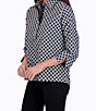 Color:Black/White - Image 4 - Therese Diamond Grid Cotton Sateen Point Collar 3/4 Sleeve Button Back Detail Popover Top