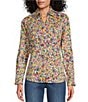 Color:Floral Multi - Image 1 - Y-Neck Point Collar Long Sleeve Button Front Shirt