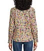 Color:Floral Multi - Image 2 - Y-Neck Point Collar Long Sleeve Button Front Shirt
