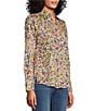 Color:Floral Multi - Image 4 - Y-Neck Point Collar Long Sleeve Button Front Shirt