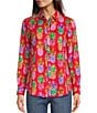 Color:Red/Multi - Image 1 - Zoey Pineapple Print Cotton Sateen Point Collar Long Sleeve Button Front Shirt