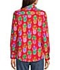 Color:Red/Multi - Image 2 - Zoey Pineapple Print Cotton Sateen Point Collar Long Sleeve Button Front Shirt