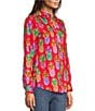 Color:Red/Multi - Image 4 - Zoey Pineapple Print Cotton Sateen Point Collar Long Sleeve Button Front Shirt