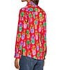 Color:Red/Multi - Image 5 - Zoey Pineapple Print Cotton Sateen Point Collar Long Sleeve Button Front Shirt