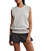 Free People FP Movement Flutter Crew Neck Flutter Ruffle Short Sleeve Tank, Color:Heather Grey - Image 1