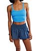 Free People FP Movement Get Your Flirt On Printed Floral Mystic High Rise Short, Color:Summit Frost - Image 4