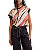 Free People FP Movement Multi Print Crew Neck Short Sleeve My Time Tee, Color:Palm Springs Combo - Image 1