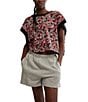 Free People FP Movement My Time Floral Print Crew Neck Short Sleeve Tee, Color:Cranberry Floral Combo - Image 1