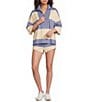 FP Movement Retro Rugby Stripe Pattern Quarter Zip Short Sleeve Short Set - Image 1