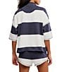 Free People FP Movement Retro Rugby Stripe Pattern Quarter Zip Short Sleeve Short Set, Color:Midnight Navy Combo - Image 2
