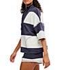 Free People FP Movement Retro Rugby Stripe Pattern Quarter Zip Short Sleeve Short Set, Color:Midnight Navy Combo - Image 3