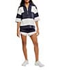 Free People FP Movement Retro Rugby Stripe Pattern Quarter Zip Short Sleeve Short Set, Color:Midnight Navy Combo - Image 4