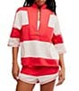 FP Movement Retro Rugby Stripe Pattern Quarter Zip Short Sleeve Short Set - Image 6