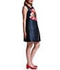 FRANCES VALENTINE Alice Sequin Paradise Poppy Embroidered Dupion Scoop Neck Sleeveless Shift Dress, Color:Navy/Multi - Image 2